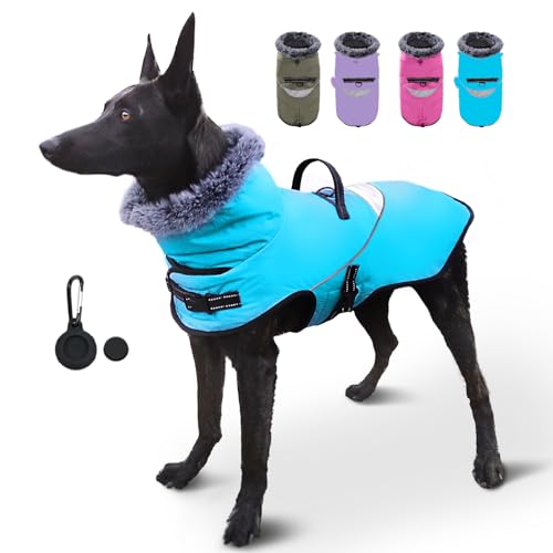 Sekam Hundemantel, Hundejacken für kleine und mittelgroße Hunde, wasserdichter Hundemantel mit Airtag-Halterung für große Hunde, Fleece-Jacke, Hundemantel mit Geschirr, integrierte Hundemäntel für von SEKAM