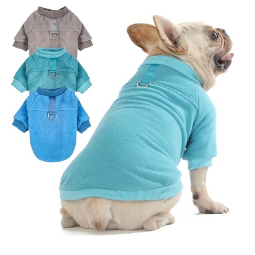 PetSweater Hunde-/Katzenkleidung, Mäntel mit O-Ring-Leine für kleine, mittelgroße Hunde, Jungen, Mädchen, dehnbar, warm, Sweatshirt, Katze, Welpen, Kleidung (Größe M, Dunkelgrau, Aqua, Blau) von SEKUMDAN