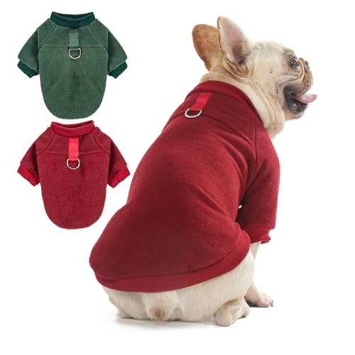 Hundepullover, Katzenkleidung, Mäntel, Jacke mit O-Ring-Leine für kleine, mittelgroße Hunde, Jungen und Mädchen, dehnbar, warm, Sweatshirt, Welpenbekleidung (Größe L, Weinrot, Dunkelgrün) von SEKUMDAN