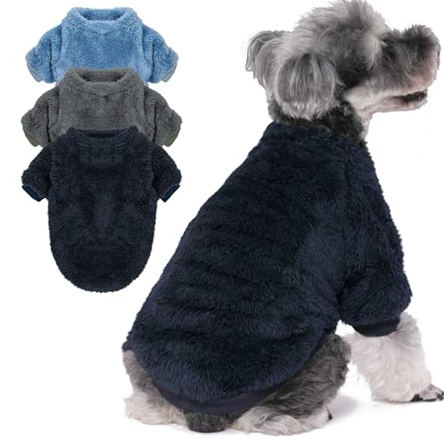 SEKUMDAN Hundepullover, Kleidung für kleine Hunde, Jungen oder Mädchen, Katzen, Welpen, Sweatshirts, weiche, warme, flauschige Winterjacke (Grau, Blau, Dunkelblau, Größe XS) von SEKUMDAN