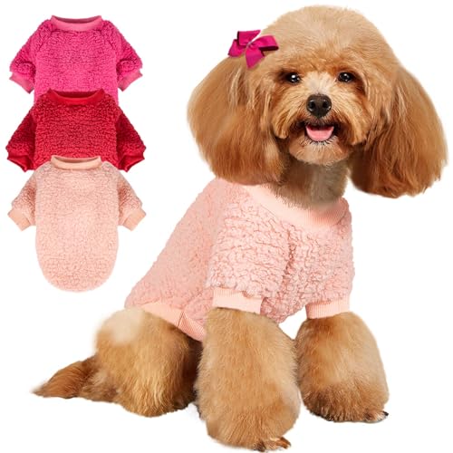 SEKUMDAN Hundepullover für kleine Hunde, Jungen oder Mädchen, Katzen, Welpen, Sweatshirts, weiche, warme, flauschige Winterjacke, Kleidung (Fuchsia, Rot, Ballettrosa, Größe L) von SEKUMDAN