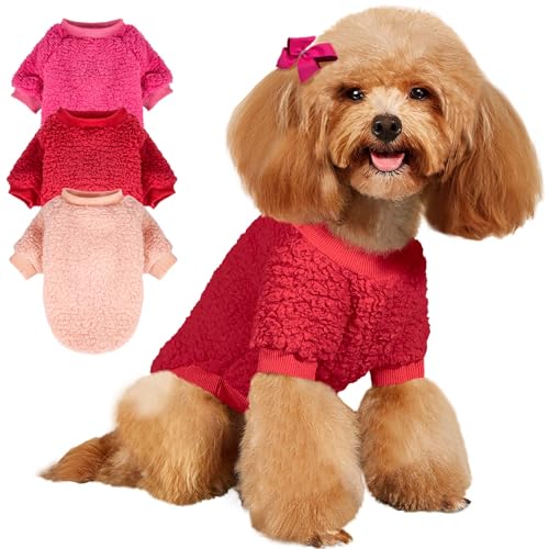 SEKUMDAN Hundepullover für kleine Hunde, Jungen oder Mädchen, Katzen, Welpen, Sweatshirts, weiche, warme, flauschige Winterjacke, Kleidung (Fuchsia, Rot, Ballettrosa, Größe M) von SEKUMDAN