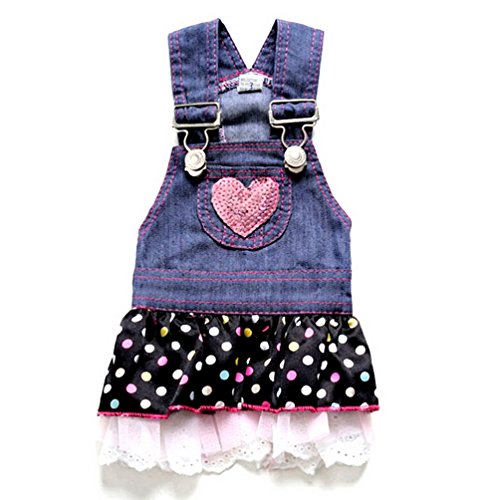 SELMAI Denim Hundekleid Pailletten Welpe Prinzessin Rock für kleine Hunde Mädchen Pet Pride Bekleidung Tutu Outfits Plissee Tiered Polka Dots Herz Muster Kätzchen Katze Verkleiden für Party Sommer XL von SELMAI