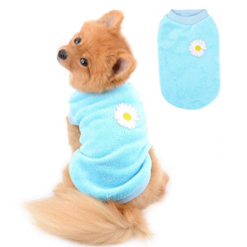 SELMAI Dog Sweater Schöne Stickerei Blumenpullover für Dackel Soft Fleece Wintermäntel für Kleine Hunde Mädchen Chihuahua Kleidung für Haustier Katzen Täglich Tragen Winddichter Kaltwetter Blau XXL von SELMAI