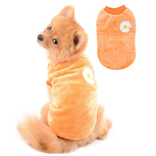 SELMAI Dog Sweater Schöne Stickerei Blumenpullover für Dackel Soft Fleece Wintermäntel für Kleine Hunde Mädchen Chihuahua Kleidung für Haustier Katzen Täglich Tragen Winddichter Kaltwetter Orange M von SELMAI