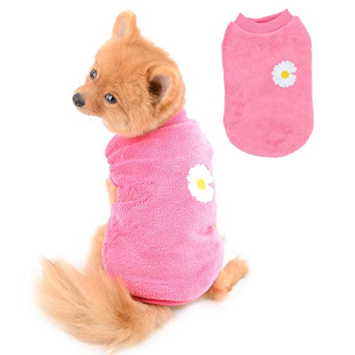 SELMAI Dog Sweater Schöne Stickerei Blumenpullover für Dackel Soft Fleece Wintermäntel für Kleine Hunde Mädchen Chihuahua Kleidung für Haustier Katzen Täglich Tragen Winddichter Kaltwetter Rosa M von SELMAI