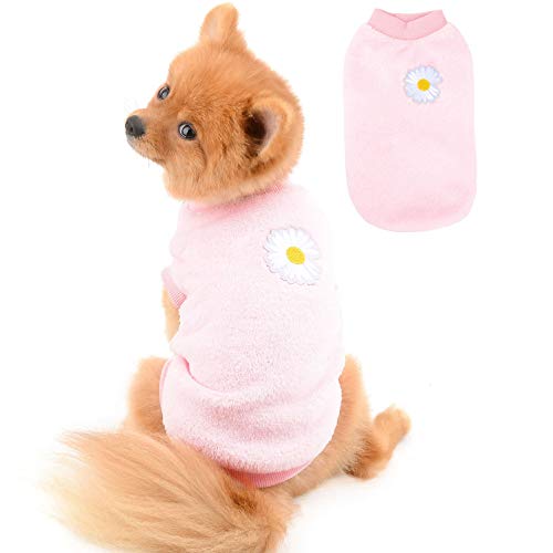 SELMAI Dog Sweater Schöne Stickerei Blumenpullover für Dackel Soft Fleece Wintermäntel für Kleine Hunde Mädchen Chihuahua Kleidung für Haustier Katzen Täglich Tragen Winddichter Kaltwetter Rosa L von SELMAI