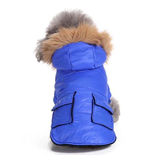 SELMAI Haustier Schneeanzug Winddicht Welpen Parka Mantel Hund Winterjacke mit Kapuze Hund Warm Outwear Hund Fleece für Kleine Hund Katze Blau L von SELMAI