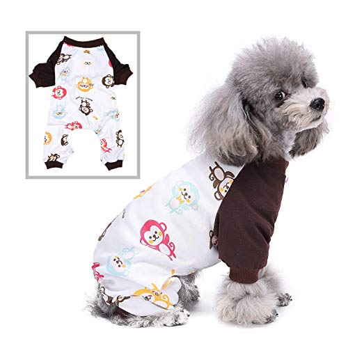 SELMAI Hund Pyjama Katzen Kleid Pjs Nachtwäsche Atmungsaktiv Weiche Baumwolle Haustier Kostüm Cartoon AFFE Onesie für kleine Welpen Mädchen Hemden Hündchen Overall Frühling Sommer Herbst Kleidung M von SELMAI