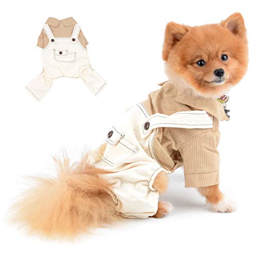 SELMAI Hundekleidung Kleine Hunde Sommer Gestreiftes Shirt für Katzen Bluse mit Hose 4 Beine Overalls Nette Welpen Chihuahua Kleidung für Haustiere Tägliche Kostüme Frühling Herbst Braun L von SELMAI