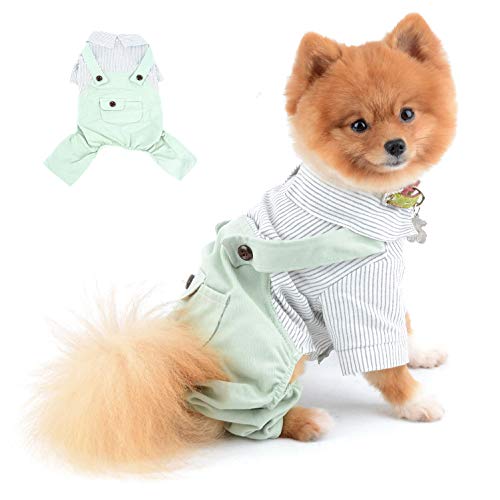 SELMAI Hundekleidung Kleine Hunde Sommer Gestreiftes Shirt für Katzen Bluse mit Hose 4 Beine Overalls Nette Welpen Chihuahua Kleidung für Haustiere Tägliche Kostüme Frühling Herbst Grau L von SELMAI