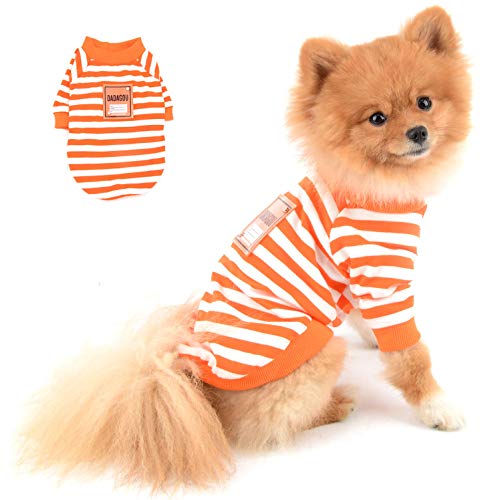 SELMAI Hundeshirt Kleine Hunde Sommer Baumwolle Gestreifte T Shirt für Hunde Katzen Süßer Welpe Junge Kurze Ärmel Bequeme Poloshirt Tank Tops für Haustiere Chihuahua Kleider Tägliches Tragen OrangeXXL von SELMAI