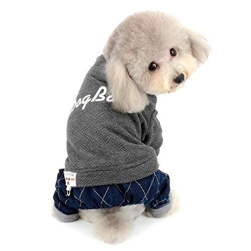 SELMAI Jumpsuit für Welpen Fleece gefüttert Wintermantel Baumwolle Hund Jacke Hund Pyjama vierbeinigen Denim Hose für Kleine Hunde Katze Haustier Chihuahua Hundebekleidung Grau S von SELMAI