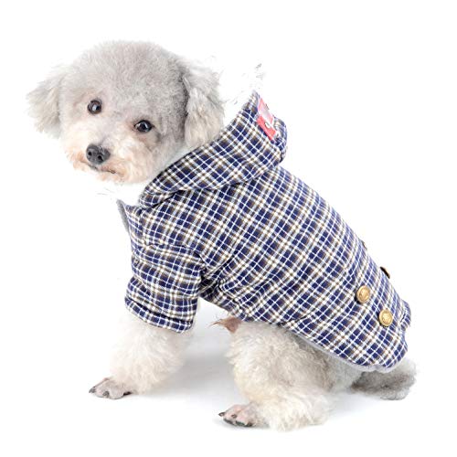 SELMAI Kariertes Wintermäntel für Hunde Kapuzenpullover Fleece Hundemantel Kapuzenpullis Kleidung für Katzen Sweatshirt Warme Hundejacke Dackel Kleine Mittlere Chihuahua Kostüm Winddicht Blau XL von SELMAI