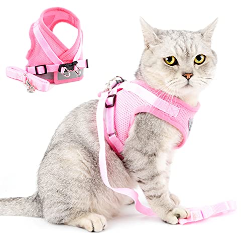 SELMAI Katzenleine mit Geschirr für Katzen Baby Reflektierend Weiches Mesh Atmungsaktiv Sicherheitsgeschirre für Hunde Kein Zug Gepolsterte Westengeschirr Kleine Hunde Welpen Chihuahua Pink XL von SELMAI