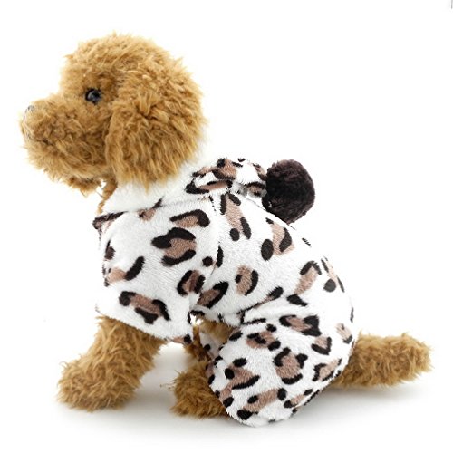 SELMAI Leopard Weiches Schlafanzüge Hoodie Samt Welpen Männchen und Weibchen Kleine Jumpsuit Pyjama Winter Kleine Haustier Katzen Pullover Yorkie Chihuahua Kleidung Bekleidung L von SELMAI