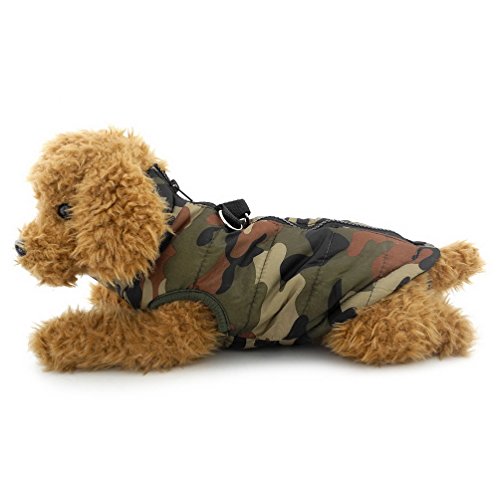 SELMAI Mantel Hund Wasserdicht Wintermäntel für Hunde Katze Kostüm Softgeschirr Weste für Kleine Hunde Fleecejacke Jacke Chihuahua Dackel Gepolsterte Reißverschluss Warme Haustierkleidung Grün Camo XS von SELMAI