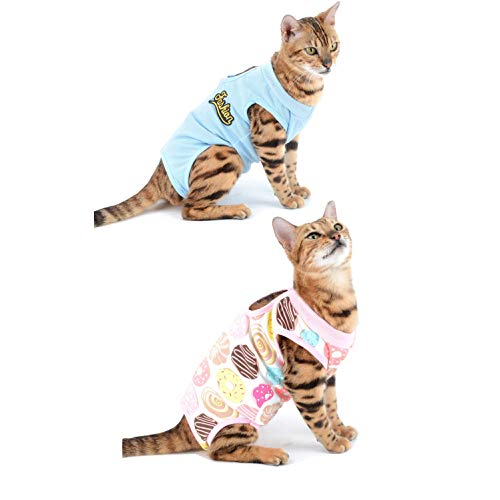 SELMAI Medical Pet Shirt Katze Body für Hunde Nach op Hund Kastration Weiche Baumwolle E-Kragen Alternative für Haustiere Krankenpflege Kleidung Wundschutz Verhindern Lecken Hautkrankheiten 2 STK XL von SELMAI