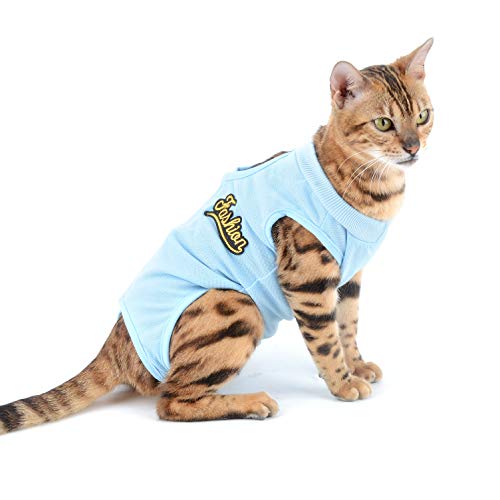 SELMAI Medical Pet Shirt Katze Body für Hunde Nach op Hund Kastration Weiche Baumwolle E-Kragen Alternative für Haustiere Krankenpflege Kleidung Wundschutz Verhindern Lecken Hautkrankheiten Blau M von SELMAI