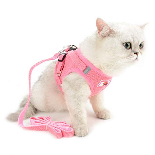 SELMAI Mesh Geschirr für Katzen Kleine Hunde Kein Ziehen Escape Proof Gepolsterte Weste für Welpenleine Leine für Kätzchen Gehen Draussen Verstellbares Ausbildung Cord Weiches Material,rosa,M von SELMAI