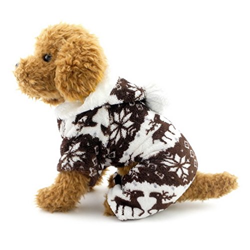 SELMAI Pet Schlafanzüge für kleine Hunde Hoodie Weiches Samt warme Rentier Schneeflocke Welpen Jumpsuit Hose Winter Katze Hund Chihuahua Yorkie Kleidung Bekleidung outsfits Braun L von SELMAI