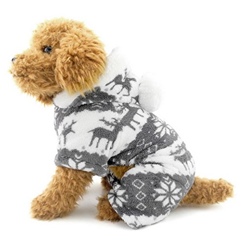 SELMAI Pet Schlafanzüge für kleine Hunde Hoodie Weiches Samt warme Rentier Schneeflocke Welpen Jumpsuit Hose Winter Katze Hund Chihuahua Yorkie Kleidung Bekleidung outsfits Grau S von SELMAI