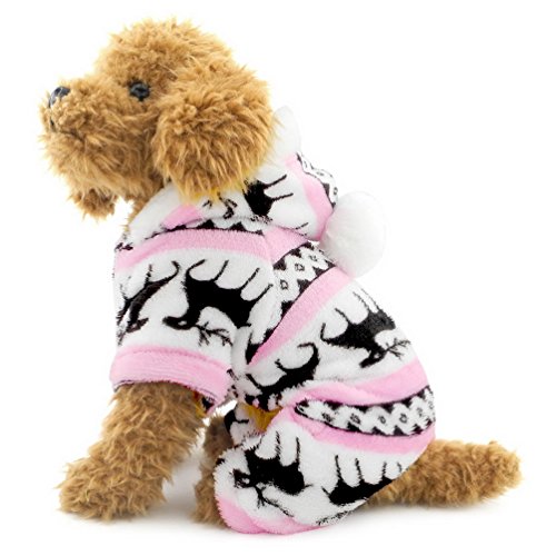 SELMAI Pet Schlafanzüge für kleine Hunde Hoodie Weiches Samt warme Rentier Schneeflocke Welpen Jumpsuit Hose Winter Katze Hund Chihuahua Yorkie Kleidung Bekleidung outsfits Pink L von SELMAI