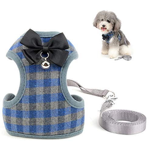 SELMAI Plaid Brustgeschirre Hund Weiches Mesh Katzengeschirr mit Leine Escape Proof Hundegeschirr für Walking Training führt kein Zug für Welpen Chihuahua Dackel Wandern Joggen im Freien Blau M von SELMAI