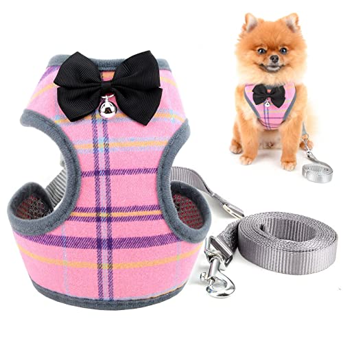 SELMAI Plaid Brustgeschirre Hund Weiches Mesh Katzengeschirr mit Leine Escape Proof Hundegeschirr für Walking Training führt kein Zug für Welpen Chihuahua Dackel Wandern Joggen im Freien Rosa L von SELMAI