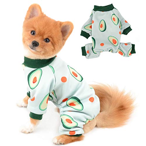 SELMAI Pyjama für Hunde Kleine Mittlere Katzen Avocado Pjs Mädchen Junge Fleece Warmer Strampler Haustier Overalls Welpe Chihuahua Kleidung 4 Beine Homewear Kaltes Wetter Winter Herbst Grün L von SELMAI