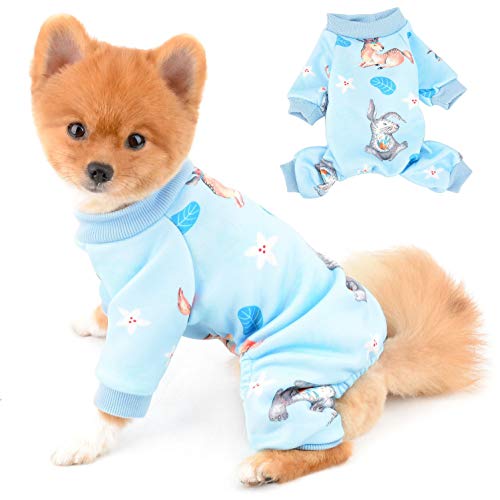 SELMAI Pyjama für Hunde Kleine Mittlere Katzen Hirsch Pjs Mädchen Junge Fleece Warmer Strampler Haustier Overalls Welpe Chihuahua Kleidung 4 Beine Homewear Kaltes Wetter Winter Herbst Blau L von SELMAI