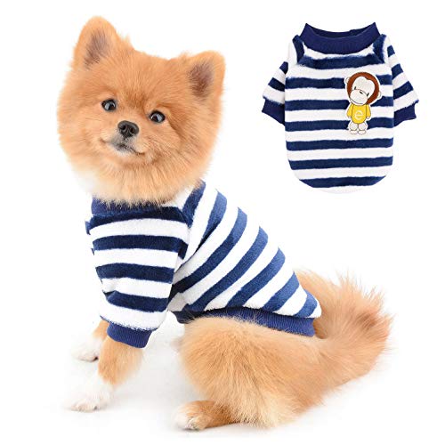 SELMAI Streifenpullover für Kleine Hunde Mittelgroße Weich Warm Flauschiger Pullover Welpe Chihuahua Mantel Dackelbekleidung Katzen für Haustiere Winddichtes Kaltes Wetter Gehen im Winter Blau XL von SELMAI