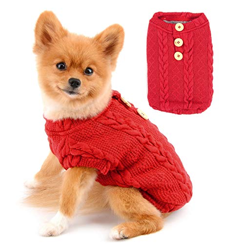 SELMAI Strickvlies Hund Warmer Pullover Chihuahua Kleidung Mode Weizen Ohrweber Pullover Strickpullover Winterkleidung für Welpen Kleine Haustiere Katzenhemden Herbst Kaltes Wetter Tragen Rot S von SELMAI