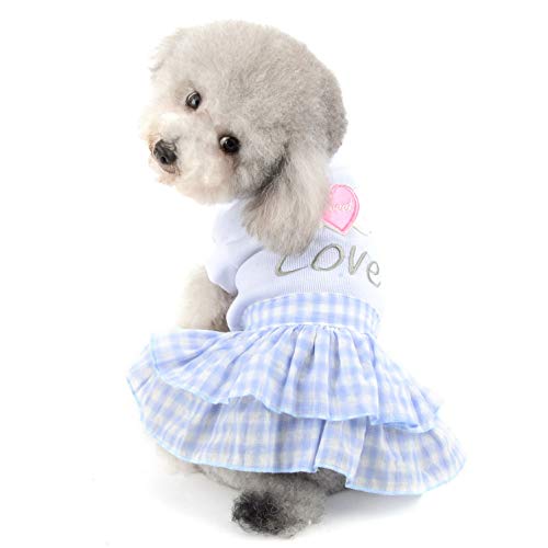 SELMAI Sweet Heart Shirt Prinzessin Plaid Stufenkleid für kleine Hunde Katze Welpen Sommer Outfits Hochzeit Geburtstag Party Kostüm Yorkie Chihuahua Shih Tzu Kleidung Blau L von SELMAI