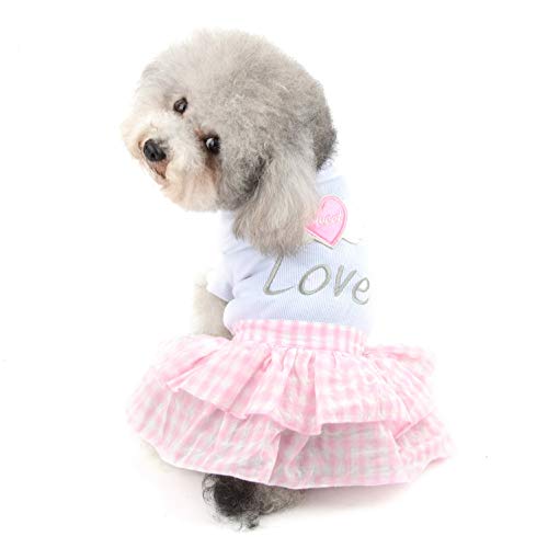 SELMAI Sweet Heart Shirt Princess Plaid Tiered Dress for Small Dog Cat Puppy Summer Outfits Wedding Birthday Party Costume Yorkie Chihuahua Shih Tzu Clothes Pink S von SELMAI