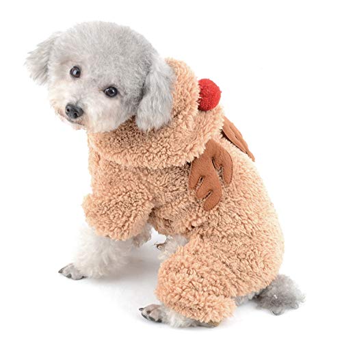 SELMAI Weihnachtskostüm Hund Vlies Pullover Weihnachten Katze Weihnachtsmütze Bekleidung Winterjacken Wintermäntel Warmer Mantel für Kleine Hunde Dackel Chihuahua Haustier Tragen Braun M von SELMAI