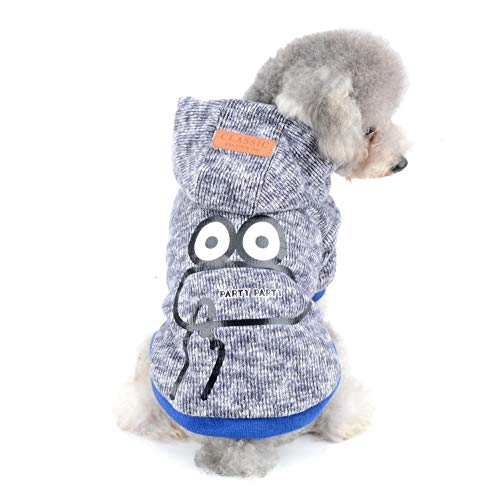 SELMAI Wintermäntel für Hunde Kapuzenpullover Fleece Hundemantel Kapuzenpullis Kleidung für Katzen Gedruckte Sweatshirt Warme Hundejacke Dackel Kleine Mittlere Chihuahua Kostüm Winddicht Blau S von SELMAI