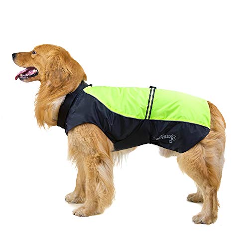 SELMAI wasserdichte Hundejacke Große Reflektierende Hundemäntel Winddichte Schneeanzug Warme Weste Haustierkleidung für Mittel Französische Bulldogge Gehender Sport im Freien Kalter Winter Green 4XL von SELMAI