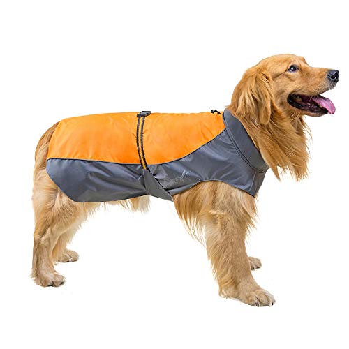 SELMAI wasserdichte Hundejacke Große Reflektierende Hundemäntel Winddichte Schneeanzug Warme Weste Haustierkleidung für Mittel Französische Bulldogge Gehender Sport im Freien Kalter Winter Orange 4XL von SELMAI