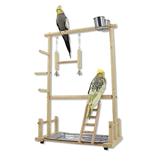 Vogelschaukel Papageien Käfig Spielzeug Schaukel Holzleiter mit Tablett Fütterungstassen Training für kleine Vögel Papageien Vogelstange Ständer für Papageien von SELiLe