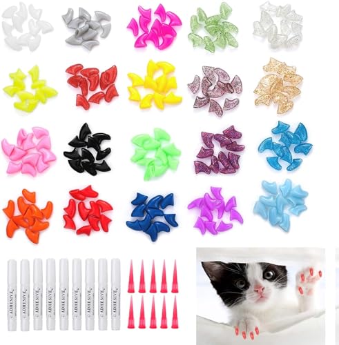 Katzen Nagel Abdeckung Krallenschutz,Cat Nail Cover Protector,200 PCS Pet Nail Cap Abdeckung Safe Anti Scratch Dog Paw Claw Protector,Katzen-Nagelabdeckung,Größe M von SEMINISMAR