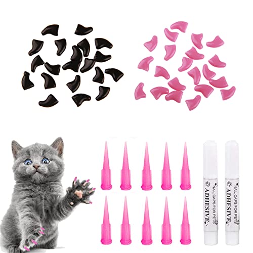 SEMINISMAR 40PCS Katzen Nagel Abdeckung Krallenschutz,Cat Nail Cover Protector,weiche Pet Nail Cap Abdeckung Safe Anti Scratch Dog Paw Claw Protector Covers Klauenpflege für Katzen Hunde,Größe M von SEMINISMAR