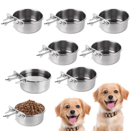 8 Stück Hundekäfig-Wassernapf aus Edelstahl, zum Aufhängen, Käfig, Hundenäpfe mit Klemmhalter, kein Verschütten, Metall-Futterspender für Katze, Hund, Vogel von SENENQU