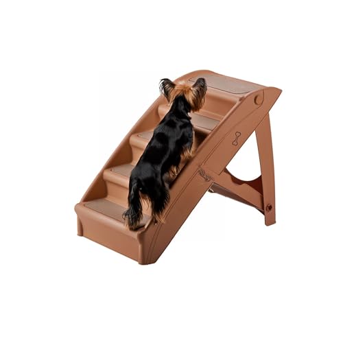 Kleine Hundetreppe, faltbare Haustiertreppe, 4-stufige Haustiertreppe, mit Anti-Rutsch-Matte, Hundetreppe für drinnen und draußen, Braun (Farbe: Braun) von SENXELLWN