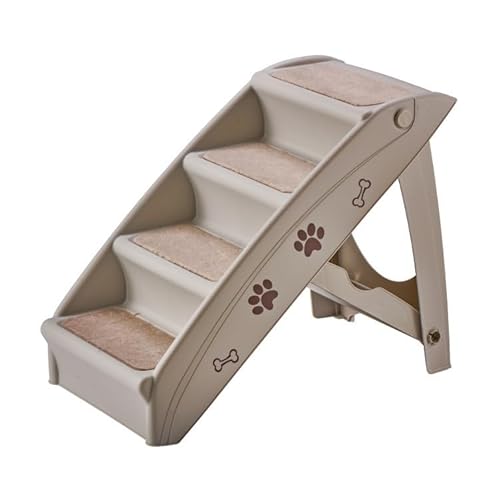 Kleine Hundetreppe, faltbare Haustiertreppe, 4-stufige Haustiertreppe, mit Anti-Rutsch-Matte, Hundetreppe für drinnen und draußen, Braun (Farbe: Grau) von SENXELLWN