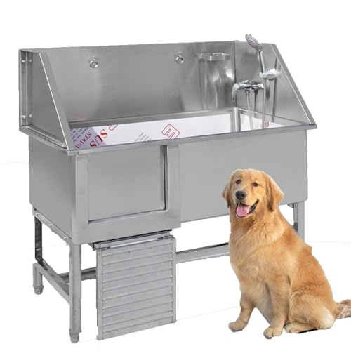 SENXINWEI 127 cm Hunde-Badewanne, professionelle Edelstahl-Badewanne, tragbare Haustier-Badewanne, Haustierreinigungsplattform mit klappbarer Stufendusche und Zubehör von SENXINWEI