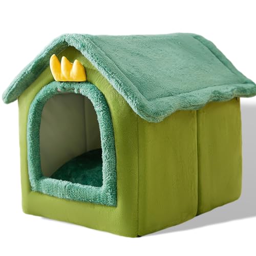 SEOUGEE Hundehaus, Tragbares Katzenhüttenbett Indoor mit abnehmbarem Kissen, 3 in 1 Waschbare Haustiere Beg Cave, Abnehmbar und Faltbar, Rutschfest, Warm für Innenbereich, Haustiere, Welpen, Kätzchen, Kaninchen (Grüner Dinosaurier, L) von SEOUGEE