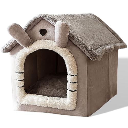 SEOUGEE Hundehaus, Tragbares Katzenhüttenbett Indoor mit abnehmbarem Kissen, 3 in 1 Waschbare Haustiere Beg Cave, Abnehmbar und Faltbar, Rutschfest, Warm für Innenbereich, Haustiere, Welpen, Kätzchen, Kaninchen (Graue Katze, M) von SEOUGEE