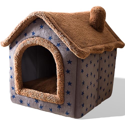 SEOUGEE Hundehaus, Tragbares Katzenhüttenbett Indoor mit abnehmbarem Kissen, 3 in 1 Waschbare Haustiere Beg Cave, Abnehmbar und Faltbar Rutschfest Warm für Indoor Haustiere Welpen Kätzchen Kaninchen (Kaffeehaus, S) von SEOUGEE