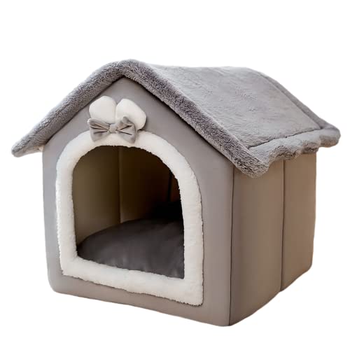 SEOUGEE Hundehaus, Tragbares Katzenhüttenbett Indoor mit abnehmbarem Kissen, 3 in 1 waschbare Haustiere Beg Cave, Abnehmbar und Faltbar, Rutschfest, Warm für Indoor-Haustiere, Welpen, Kätzchen, Kaninchen (Graues Kaninchen, M) von SEOUGEE